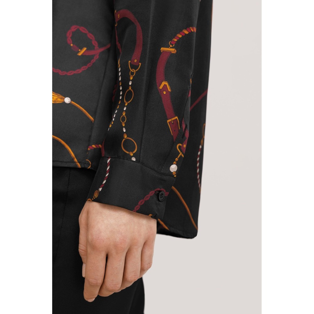 Lilysilk Louisville Print Silk Shirt Black Equestrian Chain Belt Blouse M - Picture 12 of 15